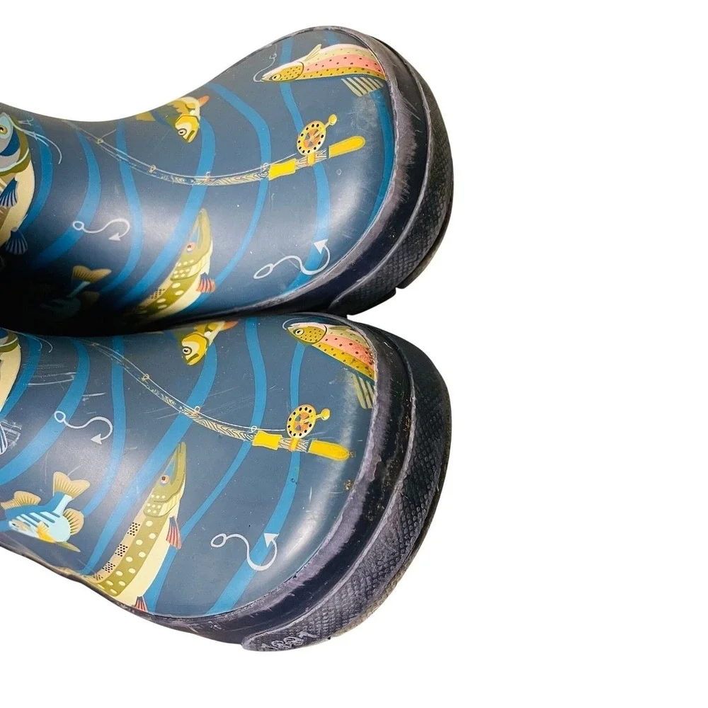 Western Chief Rain Boots Navy Blue Gone Fishin Fishing Kids Size 8 Gorpcore